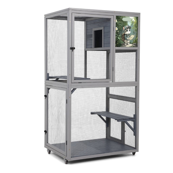 English Elm Wooden Pinewood Small Animal Habitat with Acrylic Panels Ramps Tunnel and Rolling Base W2181P363536