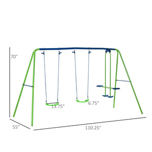 English Elm Outsunny Heavy Duty Metal A-frame Swing Set with Glider for Backyard Play W2225P229623