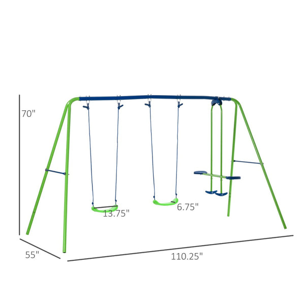 English Elm Outsunny Heavy Duty Metal A-frame Swing Set with Glider for Backyard Play W2225P229623