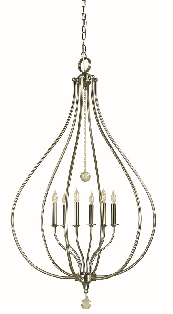 Framburg 6-light Dewdrop Pendant With Crystal Accents – Elegant Lighting For Any Space, Made In The Usa Brushed Nickel Metal 4446 Bn