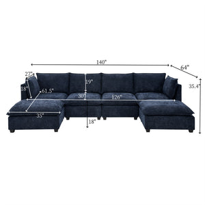 English Elm Comfy Cloud Modular Sectional Four Seat Chenille Sofa with Deep Cushions and Ottomans W1117S00340
