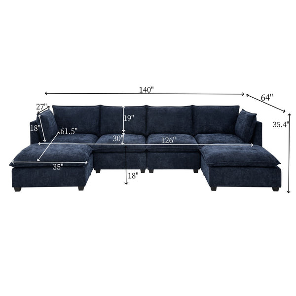English Elm Comfy Cloud Modular Sectional Four Seat Chenille Sofa with Deep Cushions and Ottomans W1117S00340