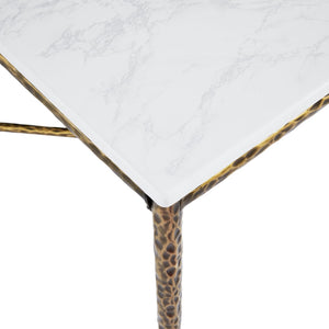 English Elm 6-seater Faux Marble Dining Table with Hammered Iron Brass Accent Legs Modern Loft Forged Brass N771P392428Z