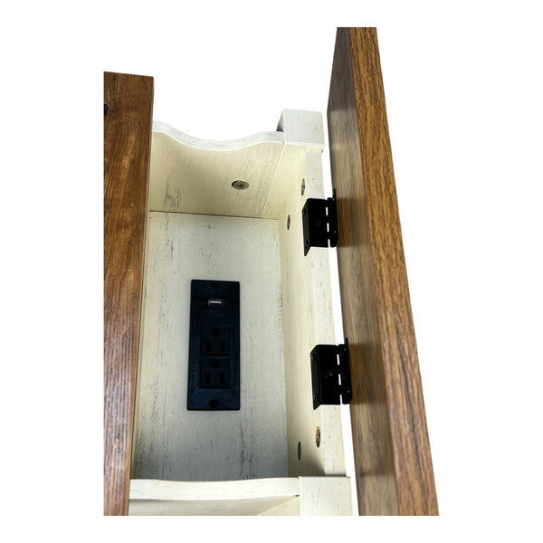 English Elm Farmhouse Nightstand with Charging Station and Barn Door Drawer — USB-C, AC Outlets, Compact Storage Brown+White W1412P230407
