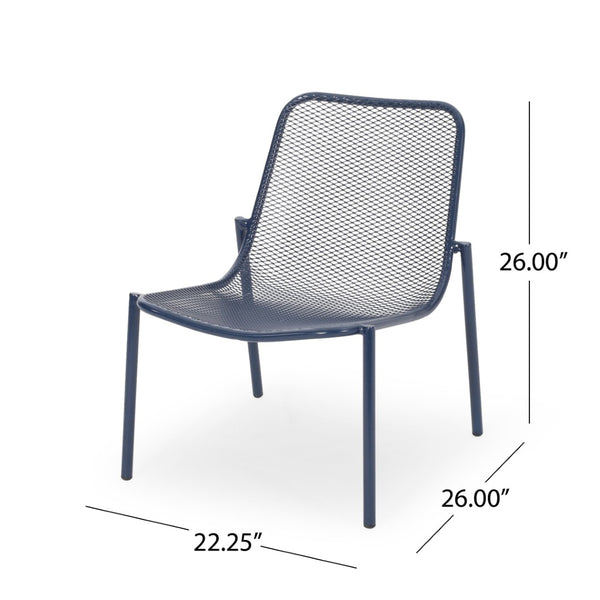 English Elm Kincaid Outdoor Iron Mesh Conversation Set Rust Resistant Patio Chairs with Side Table Navy Blue N775P392159N