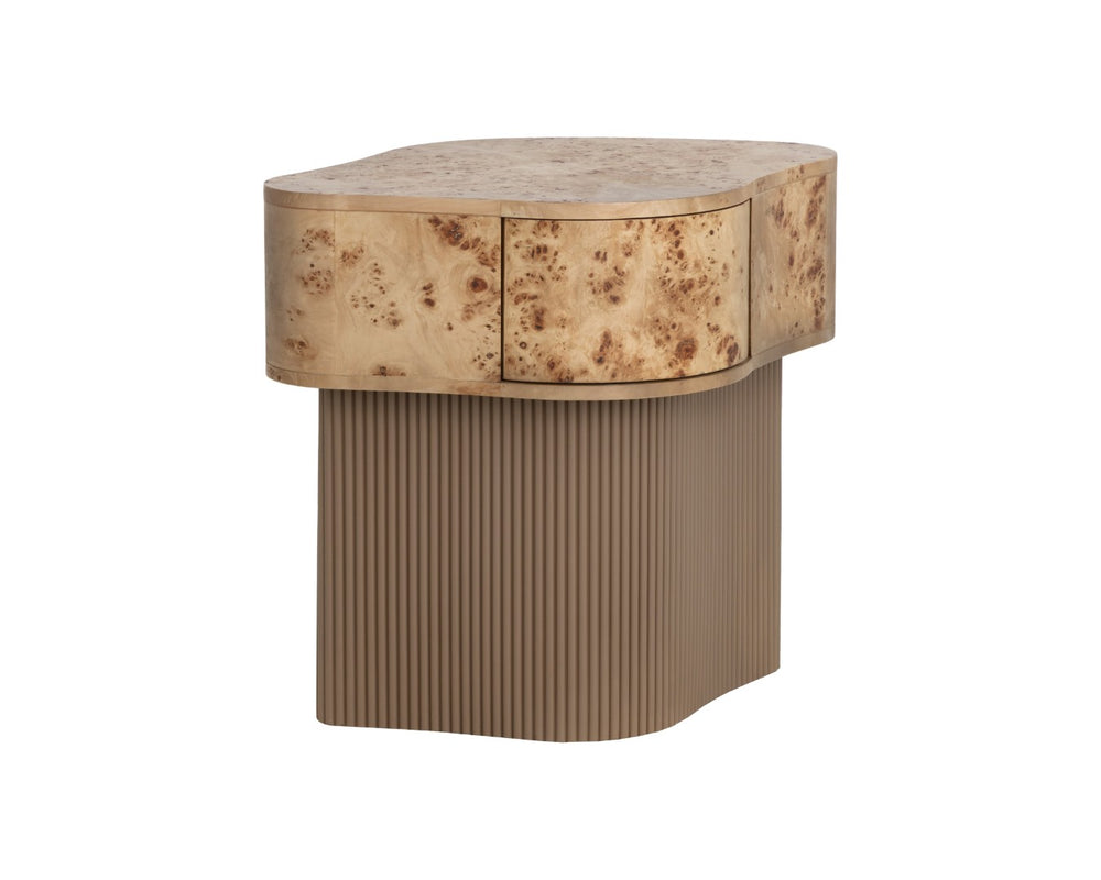 Sunpan FERN Nightstand - Unique Burl Veneer Accent with Seamless Storage, Textured Base & Modern Design 112159