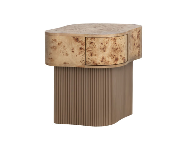 Sunpan FERN Nightstand - Unique Burl Veneer Accent with Seamless Storage, Textured Base & Modern Design 112159