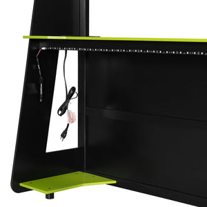 English Elm Full Size Gaming Loft Bed with Led Lighting Desk Shelves and Usb Charging Ports N820S00076F