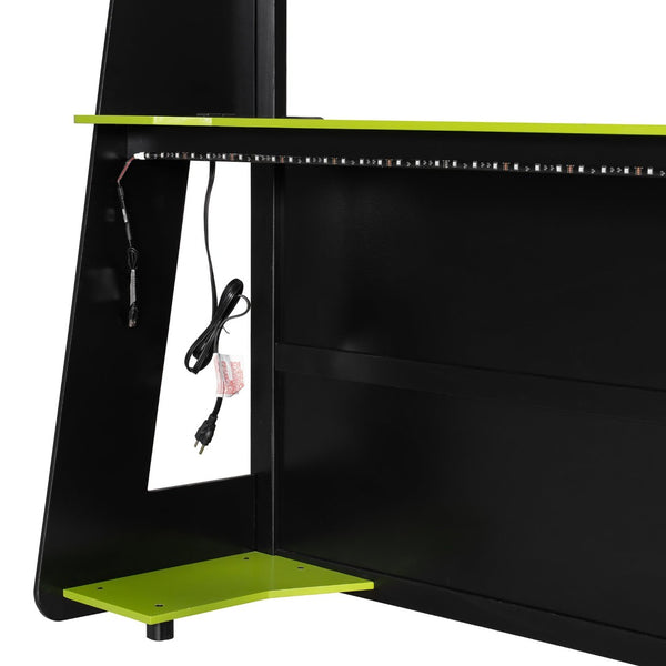 English Elm Full Size Gaming Loft Bed with Led Lighting Desk Shelves and Usb Charging Ports N820S00076F