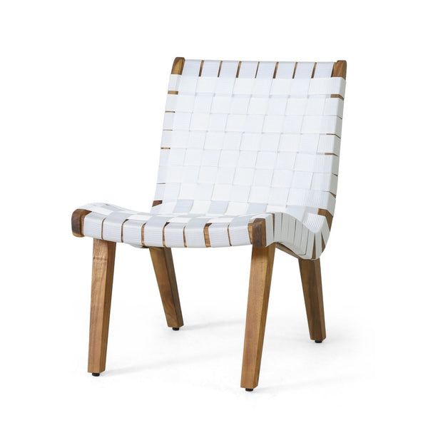 English Elm Outdoor Acacia Hardwood 3 Piece Patio Set with Woven Rope Strap Lounge Chairs 70913.00WHI