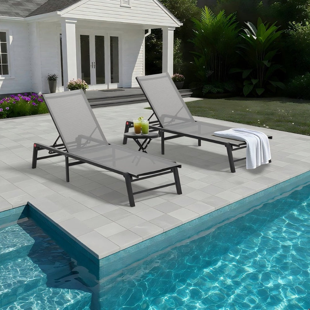 English Elm Assemble-free Outdoor Aluminum Chaise Loungers Stackable Textilene Poolside Set of 2 Gray W5756P485212