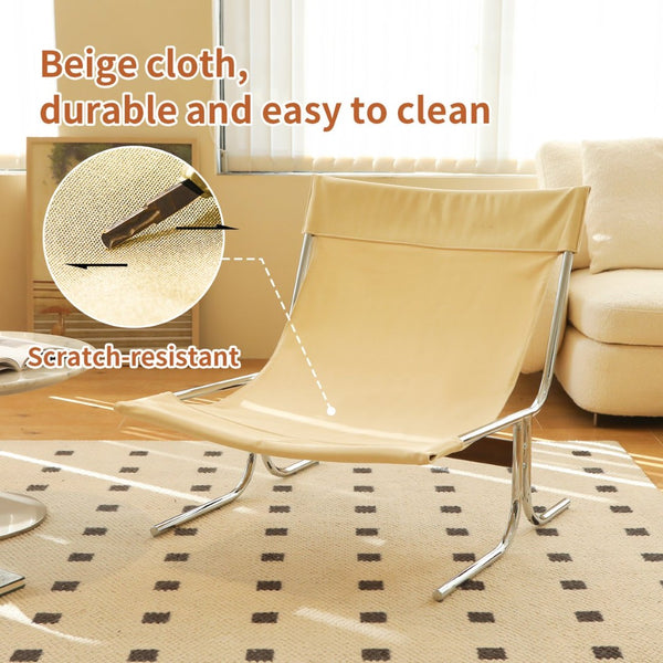 English Elm Modern Wingback Accent Chair Faux Leather Upholstery Chrome X Frame Living Room Cream W2105P440977