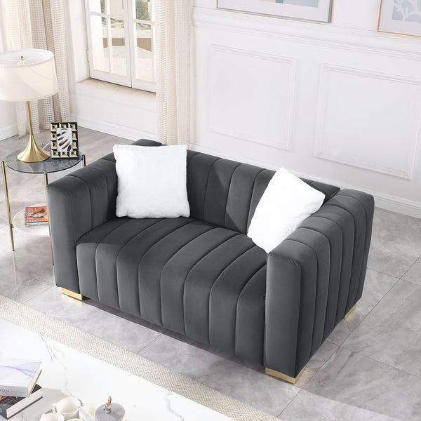 English Elm A Modern Channel Sofa Loveseat - Elegant Grey Velvet Chesterfield Design For Stylish Spaces W1099S00125