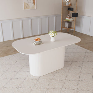 English Elm 63 Elegant MDF Dining Table with Carved Round Legs, Stain‑Resistant Surface, Seats 4‑8, Modern Appeal Cream W2189S00650