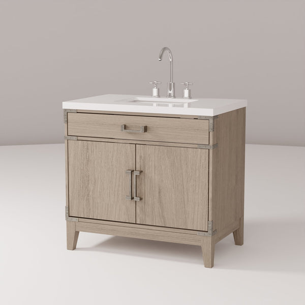 English Elm Grey Oak Single Bath Vanity With Cultured Marble Top & Chrome Faucet - Stylish Storage Solution! B2731P259798