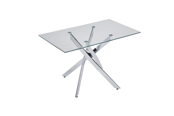 English Elm Modern Tempered Glass Dining Table with Metallic Iron Frame for Compact Spaces Silver W3590S00006