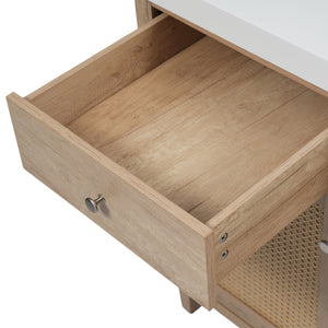 English Elm Christopher Knight Home® - 60" Modern Bathroom Vanity with Durable SMC Sink, Rattan Doors, Soft-Close Drawers, Pine Legs Antique Natural N817P296130N