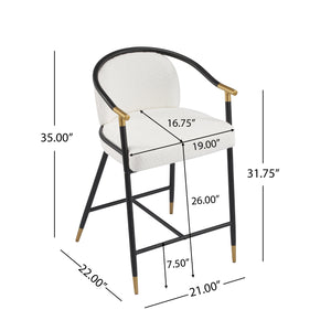 English Elm Christopher Knight Home® - 26" Upholstered Counter Stool Set of 2 with Bouclé Fabric and Iron Frame, Contemporary Comfort and Style Beige,Black,Gold N771P288863B