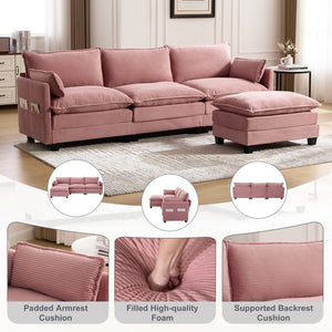 English Elm United We Win Modular Corduroy Sectional with Ottoman Low Profile Living Room Couch Pink W1568S00256