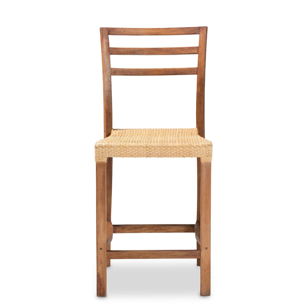 English Elm Modern Woven Rattan Mahogany Wood Counter Stool Bohemian Kitchen Seating B2750P470060