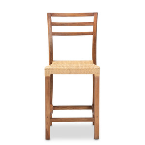 English Elm Modern Woven Rattan Mahogany Wood Counter Stool Bohemian Kitchen Seating B2750P470060