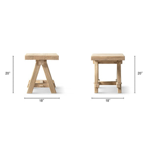 English Elm Hawthorne Reclaimed Elm Square Side Table with Trestle Base for Modern Rustic Interiors Natural B2719P474459