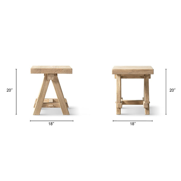 English Elm Hawthorne Reclaimed Elm Square Side Table with Trestle Base for Modern Rustic Interiors Natural B2719P474459