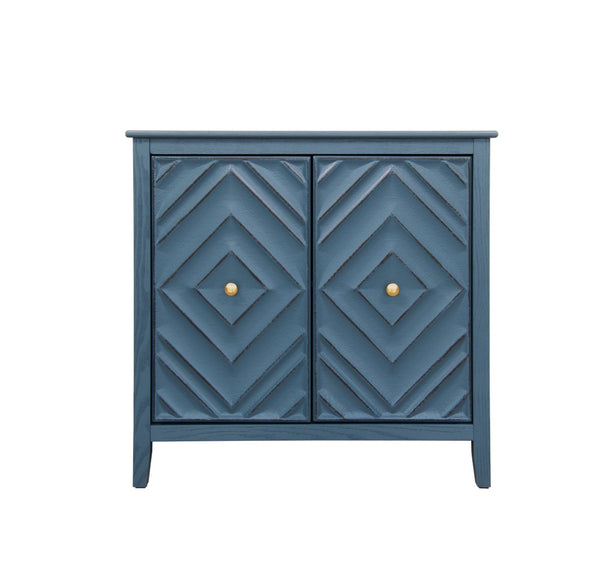 English Elm Geometric Diamond Embossed Sideboard Cabinet Matte Vintage Mdf Entryway Storage Blue W688P364739