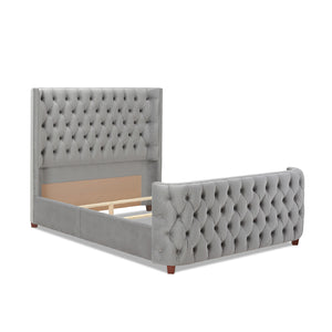 English Elm Jennifer Taylor Home - Brooklyn Elegant Opal Grey Velvet Tufted Bed Set With Wingback Design For Luxurious Bedroom Style B2719P238194