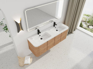 English Elm 60" Freestanding Double Sink Bathroom Vanity with Soft-close Doors and Three Drawers W999S00508