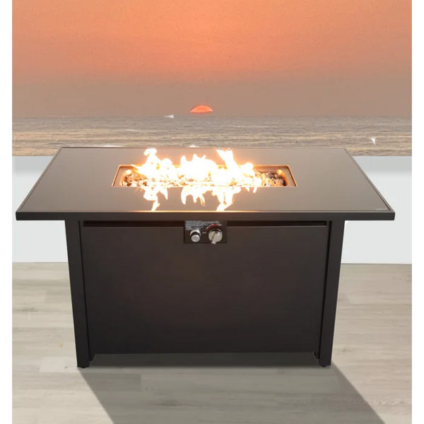English Elm 25" Black Steel Outdoor Fire Pit Table with Lid, Stainless Top, Lava Rocks, Cover & Side Door B120P205629