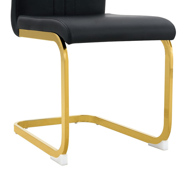 English Elm Modern Cantilever Gold Frame Pu Leather Dining Chairs Glam Set of Four Black,Gold W3875P372861