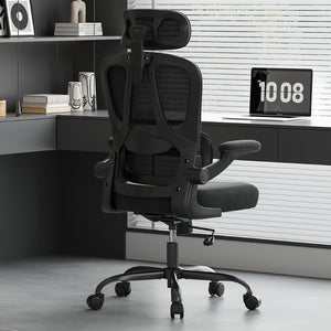English Elm Ergonomic Mesh High Back Desk Chair with Lumbar Support Flip up Arms and Headrest Black T3623P434266