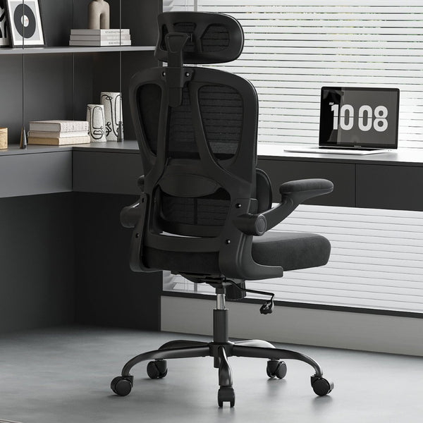 English Elm Ergonomic Mesh High Back Desk Chair with Lumbar Support Flip up Arms and Headrest Black T3623P434266