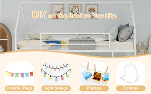 English Elm Metal Twin over Twin Bunk Bed Sturdy Heavy-Duty Frame with Silent Slats, 13" Guardrail & Ladder White W1935P330798