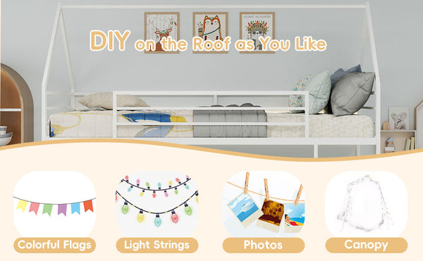 English Elm Metal Twin over Twin Bunk Bed Sturdy Heavy-Duty Frame with Silent Slats, 13" Guardrail & Ladder White W1935P330798