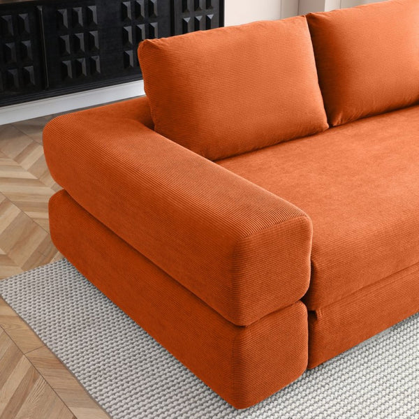 English Elm 81'' Corduroy Floor Sofa Convertible Loveseat Futon Sleeper with Foam Fill and Pillows Orange W1117P459732