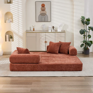 English Elm Comfy Chenille Folding Floor Sofa Bed with Armrest for Studio and Guest Rooms Orange W1143P401141