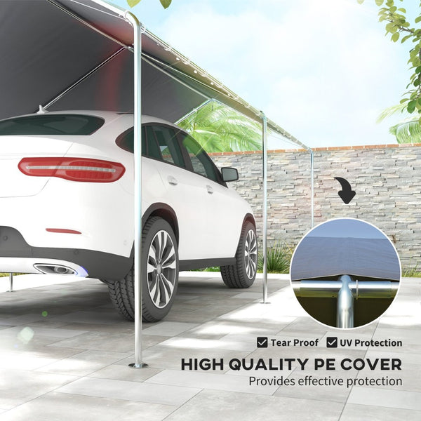 English Elm Outsunny 10x20 Foot Galvanized Steel Carport Outdoor Vehicle Canopy with Anchor Kit W2225P217044