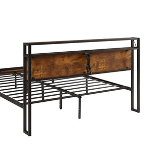 English Elm Twin Steel Platform Bed Wooden Headboard Usb Charging Under Storage Modern Frame W311134460