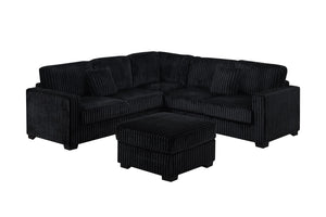 English Elm Black Jumbo Corduroy L-shaped Sectional Set with Ottoman for Modern Living Rooms B011S02202