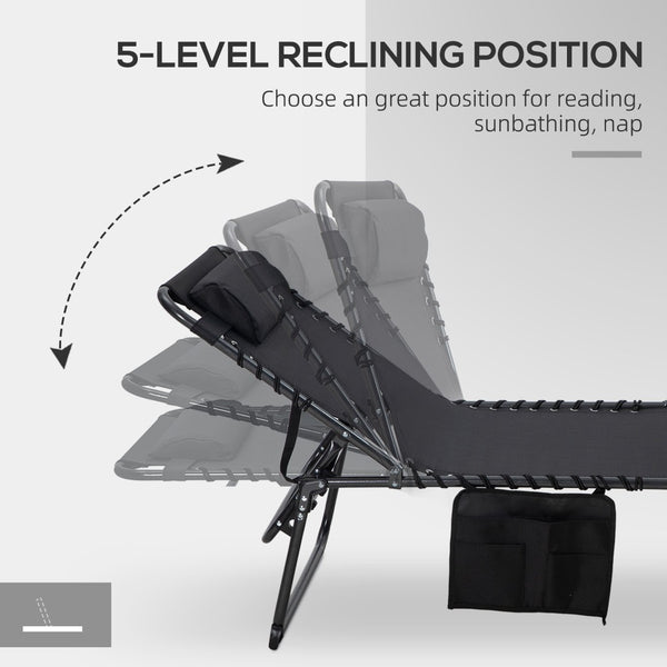 English Elm Outsunny 2-Piece Folding Chaise Lounge Set With 5-Level Recline, Face Hole & Side Pocket For Comfort W2225P174387-GIGA