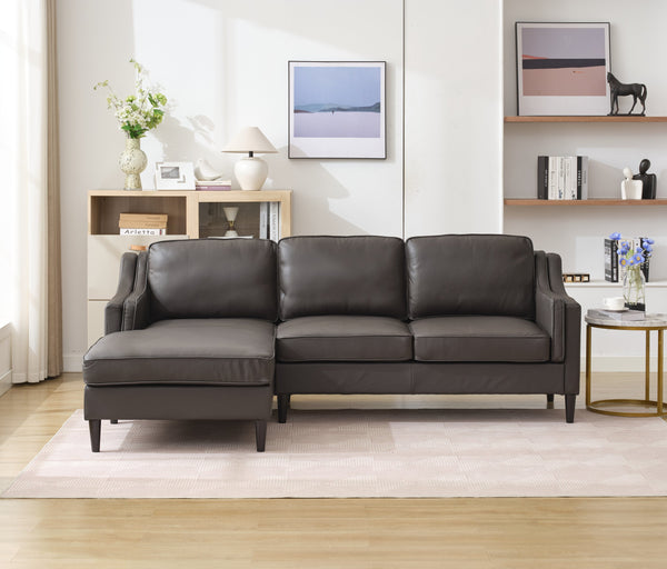 English Elm 94.5 Inch L-Shaped Genuine Leather Sofa With Left Chaise Lounge - Modern Espresso Elegance For Home W791S00023