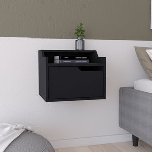 English Elm Winchester Floating Nightstand with Dual-Tier Surface, Spacious Drawer, Wall-Mount Modern Storage Black 18 L x 17 W x 5 H B097P199742