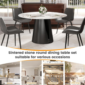 English Elm 53.15"Modern 53.15" Modern Round Dining Table With Black Carbon Steel Base - Seats 6, Stylish & Durable Design W1535S00441
