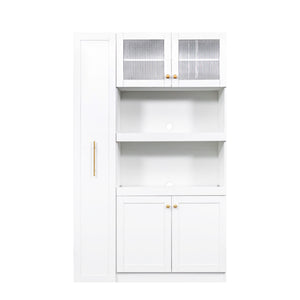 English Elm Kitchen Farmhouse Pantry Cabinet With Multi-Tier Pull-Out Shelves & 4 Doors For Organized Storage W331S00173