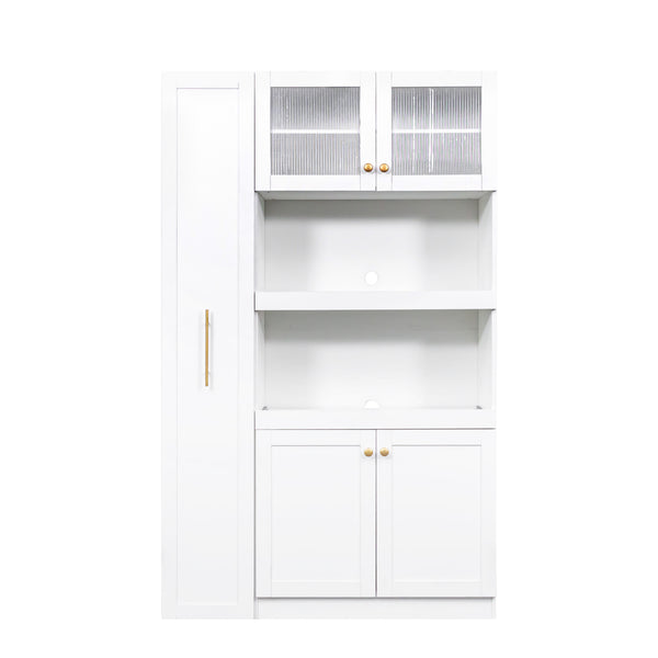 English Elm Kitchen Farmhouse Pantry Cabinet With Multi-Tier Pull-Out Shelves & 4 Doors For Organized Storage W331S00173