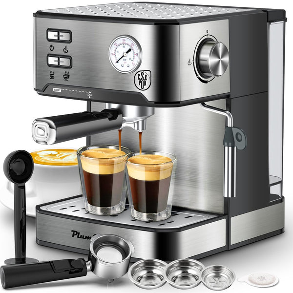 English Elm 20 Bar Stainless Steel Espresso Machine with Steam Wand for Home Barista Brewing W1002P292428