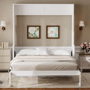 English Elm Queen Murphy Bed with Desk, Built-In LED Lights, USB Charging Ports & Space-Saving Modern Design White N7500004014K