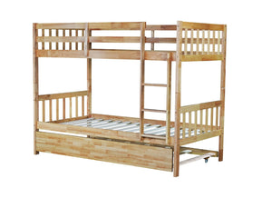 English Elm Twin Over Twin Bunk Bed With Trundle - Versatile Rubberwood Design, Safety Guardrails, Rustic Oak Finish W504S00159-GIGA